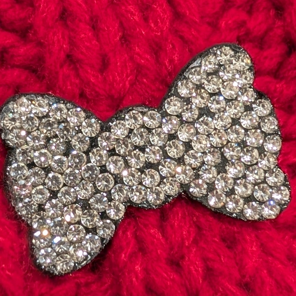 Cherry Red Knit Scarf, Glove & Hat Set with Silver Bows - Picture 5 of 5